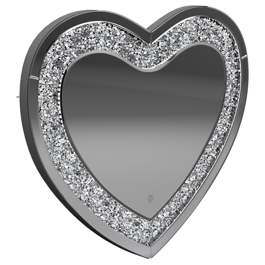 (image for) Aiko 36 x 30 Inch Heart Shaped LED Light Wall Mirror Silver