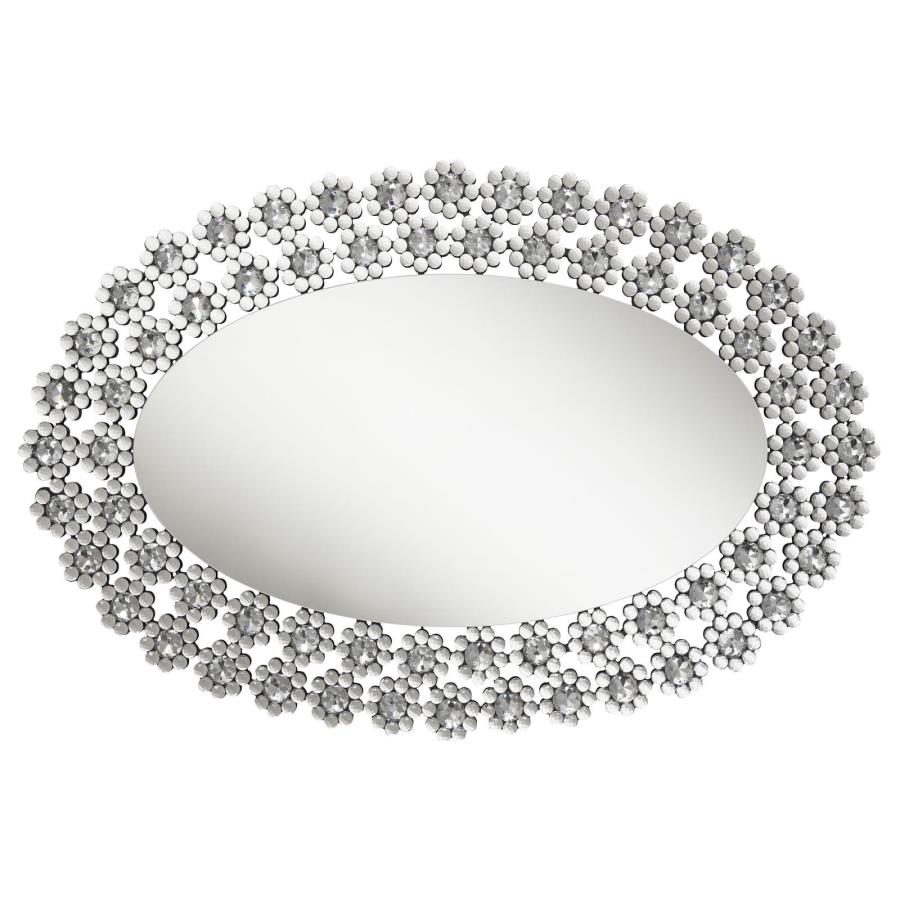 (image for) Colleen 31 x 47 Inch Oval Wall Mirror Crystal Flowers Silver