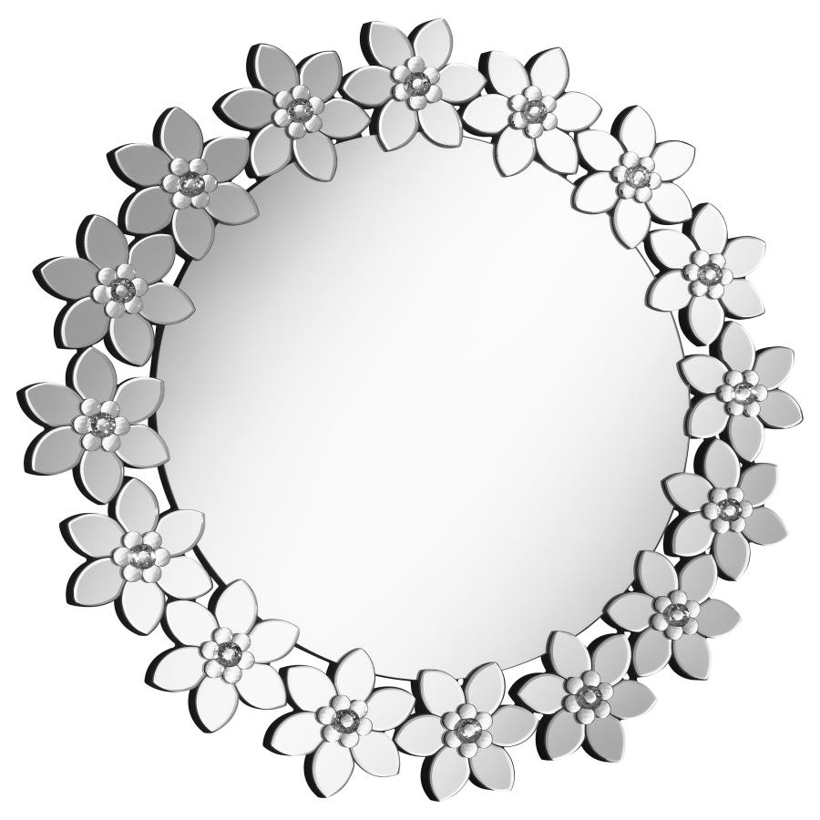 (image for) Cordelia 36 x 36 Inch Round Floral Wall Mirror Silver