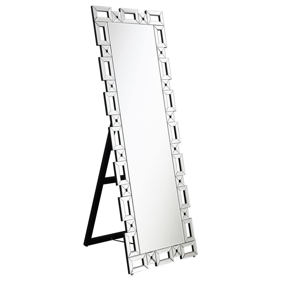 (image for) Tavin 24 x 65 Inch Geometric Frame Standing Mirror Silver - Click Image to Close