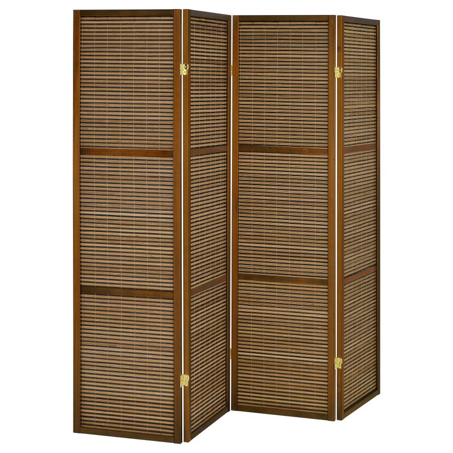 (image for) Browning 4-panel Bamboo Room Divider Folding Screen Walnut