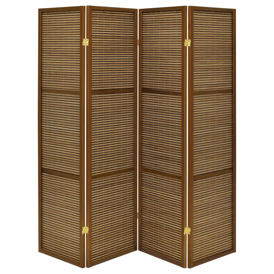 (image for) Browning 4-panel Bamboo Room Divider Folding Screen Walnut