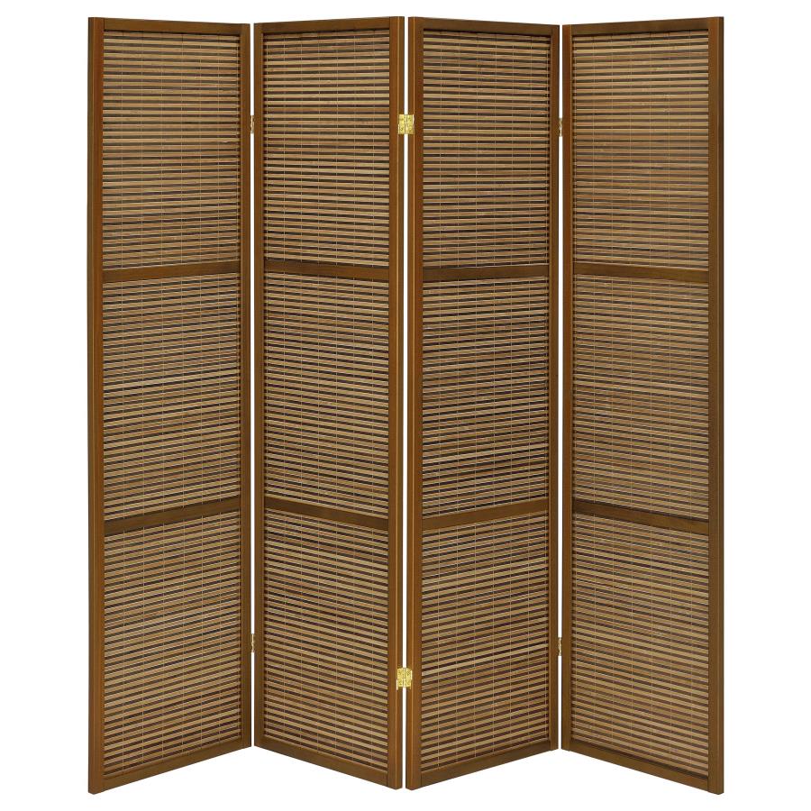 (image for) Browning 4-panel Bamboo Room Divider Folding Screen Walnut