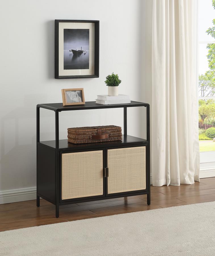 (image for) Amherst 2-door Radio Weave Cane Metal Accent Cabinet Black