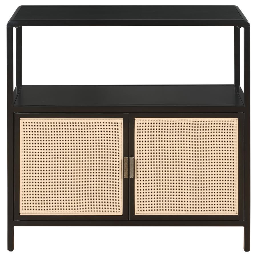 (image for) Amherst 2-door Radio Weave Cane Metal Accent Cabinet Black