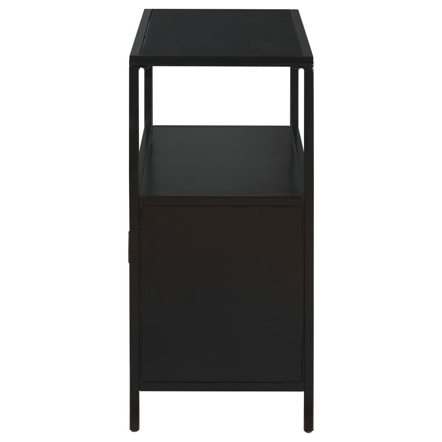 (image for) Amherst 2-door Radio Weave Cane Metal Accent Cabinet Black