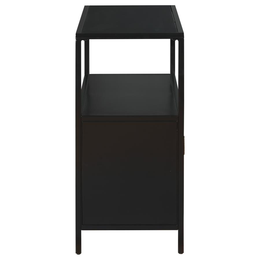 (image for) Amherst 2-door Radio Weave Cane Metal Accent Cabinet Black