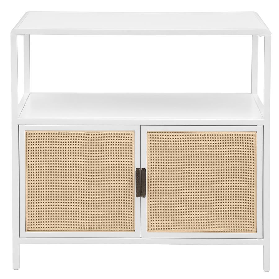 (image for) Amherst 2-door Radio Weave Cane Metal Accent Cabinet White