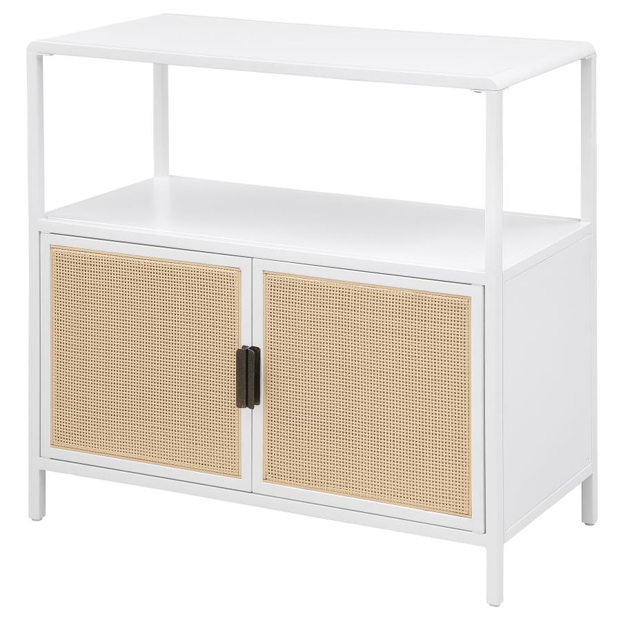 (image for) Amherst 2-door Radio Weave Cane Metal Accent Cabinet White