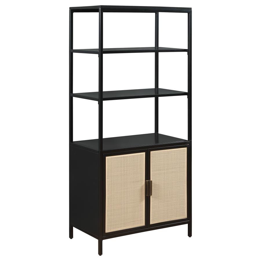 (image for) Amherst 3-shelf Radio Weave Cane Metal Accent Cabinet Black