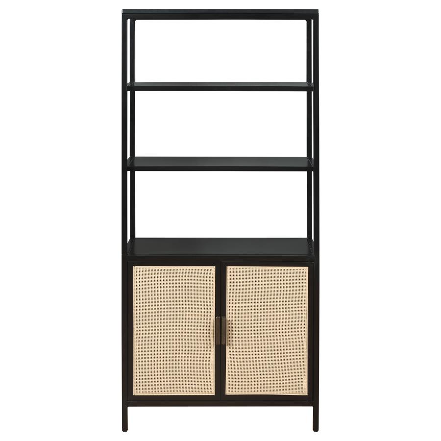 (image for) Amherst 3-shelf Radio Weave Cane Metal Accent Cabinet Black