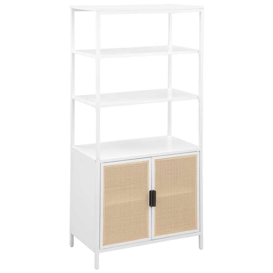 (image for) Amherst 3-shelf Radio Weave Cane Metal Accent Cabinet White