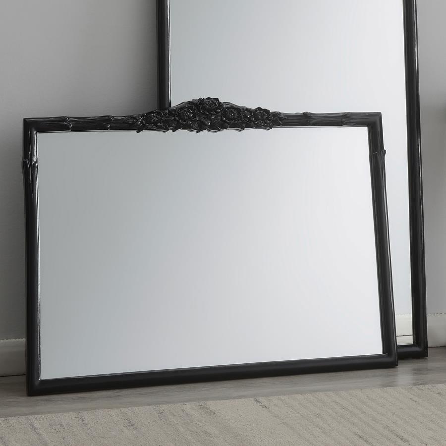 (image for) Sylvie 40 x 30 Inch French Provincial Mantle Mirror Black