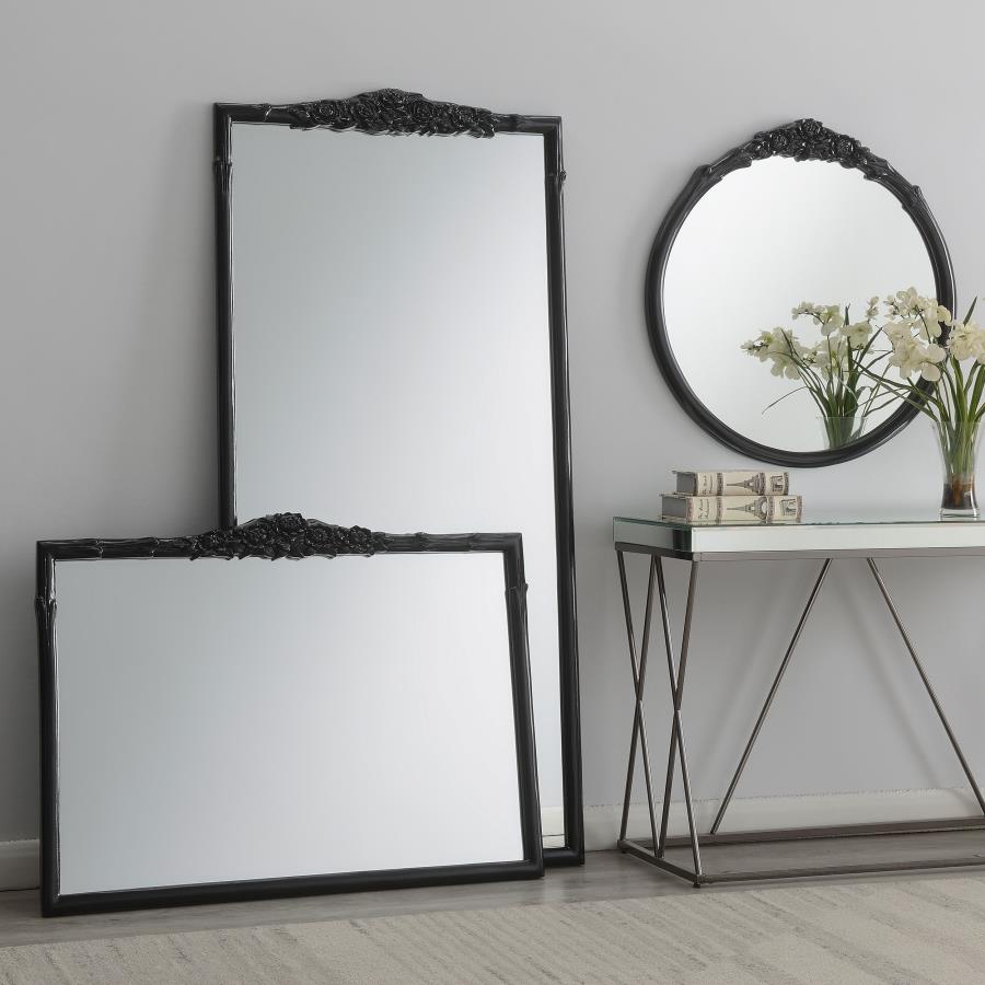 (image for) Sylvie 40 x 30 Inch French Provincial Mantle Mirror Black