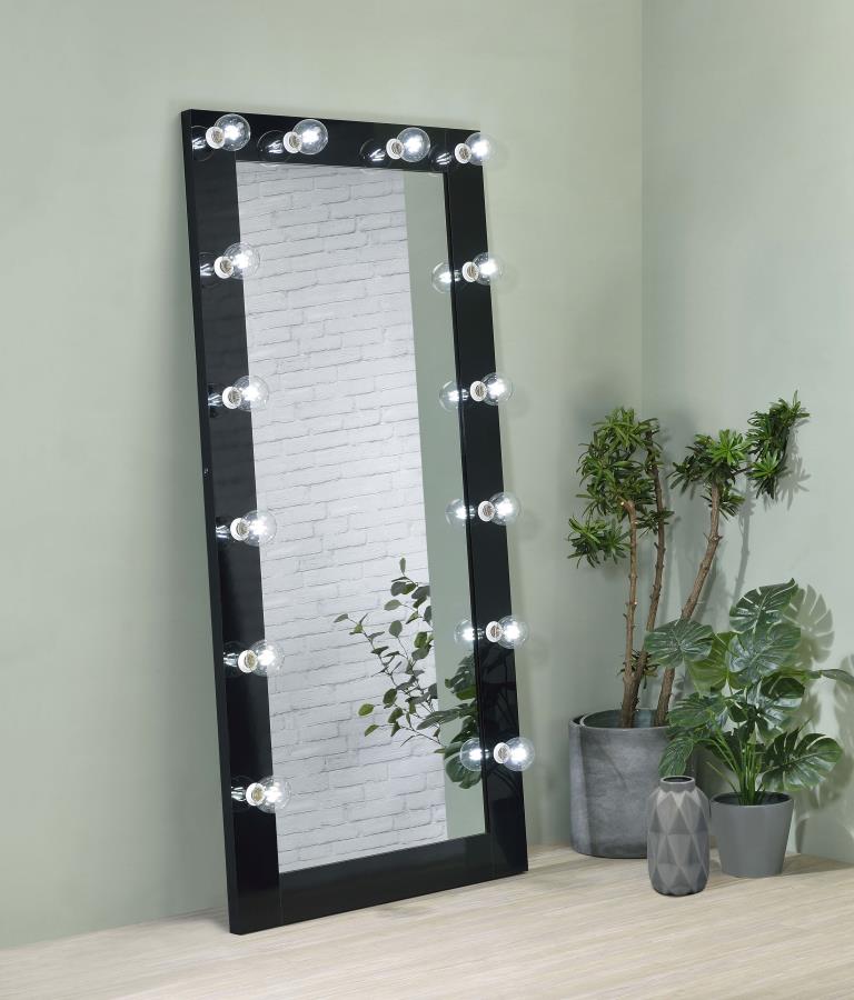 (image for) Zayan 32 x 71 Inch Floor Mirror LED Lighting Black Gloss