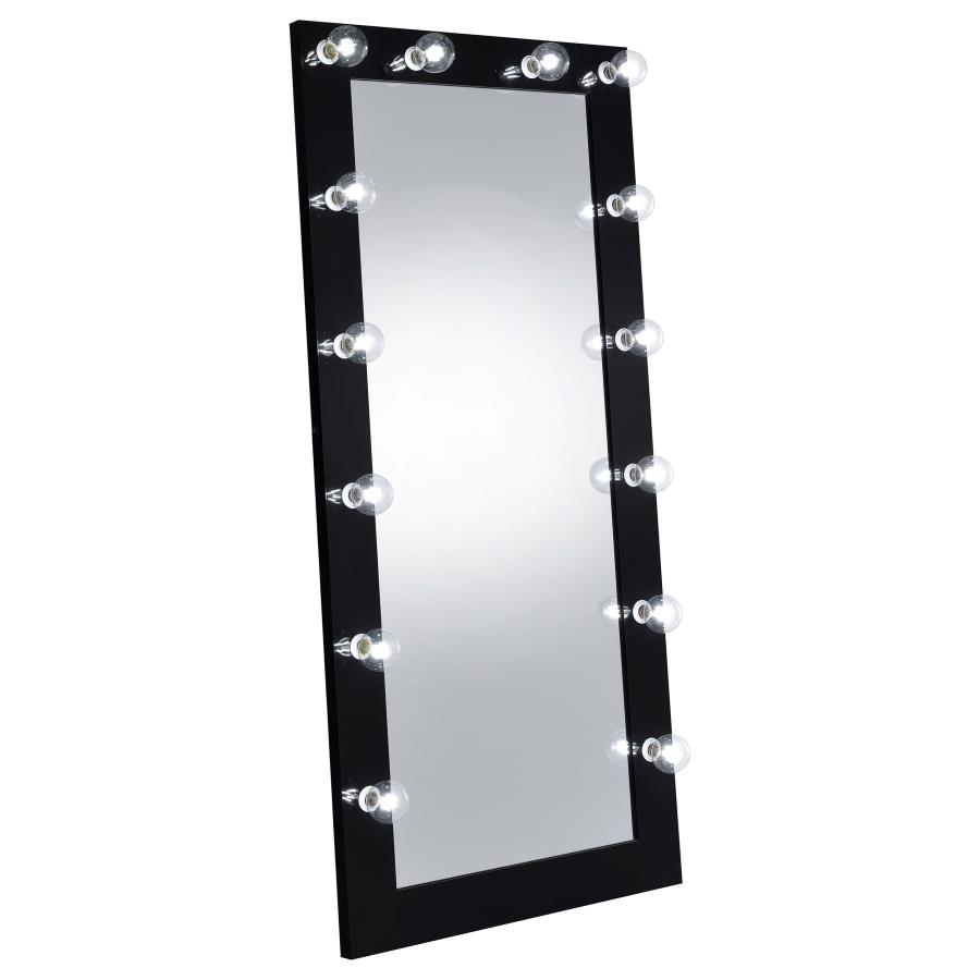 (image for) Zayan 32 x 71 Inch Floor Mirror LED Lighting Black Gloss