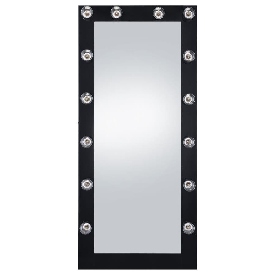 (image for) Zayan 32 x 71 Inch Floor Mirror LED Lighting Black Gloss