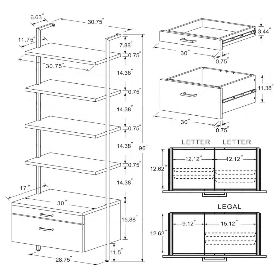 (image for) Owens 96-inch 4-shelf Storage Wall Bookshelf Walnut