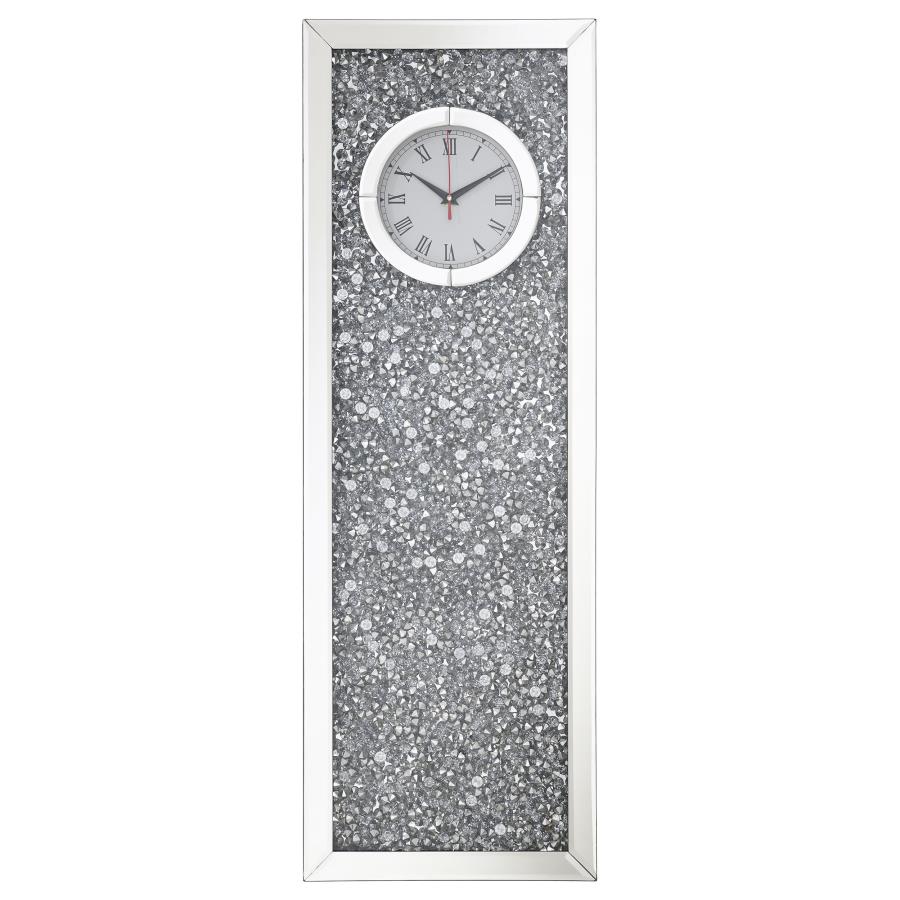 (image for) Minette Mirrored Wall Clock Acrylic Crystal Inlay Silver