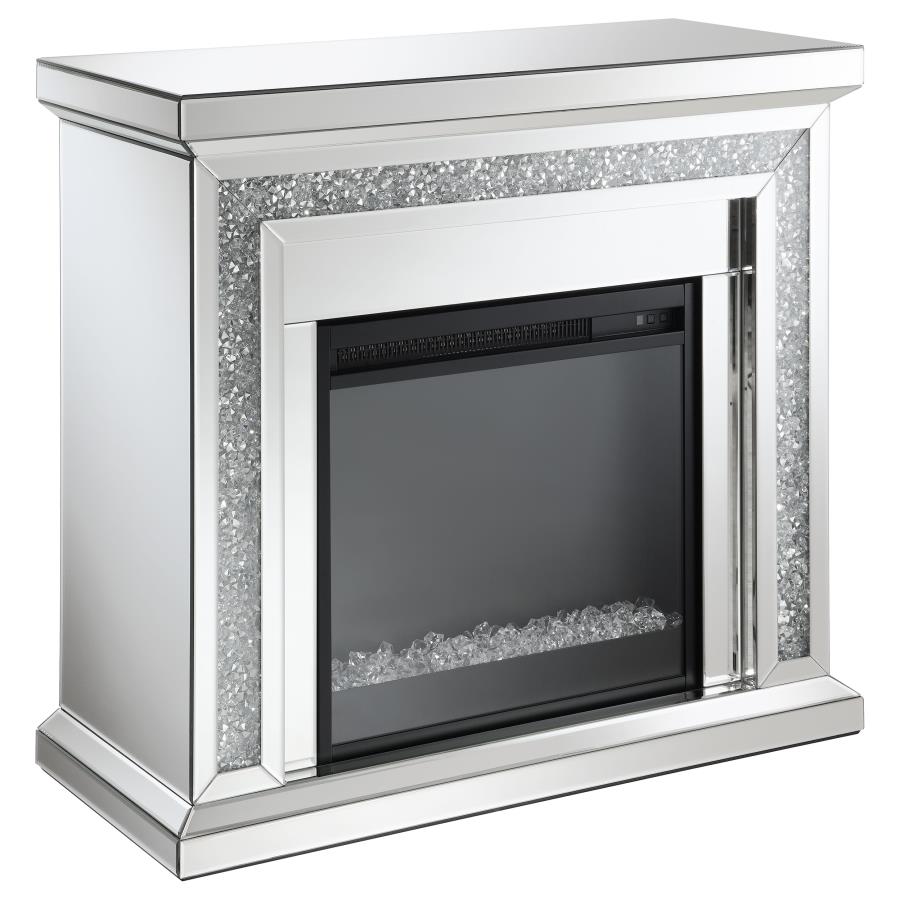 (image for) Lorelai Mirrored Freestanding Electric Fireplace Silver - Click Image to Close