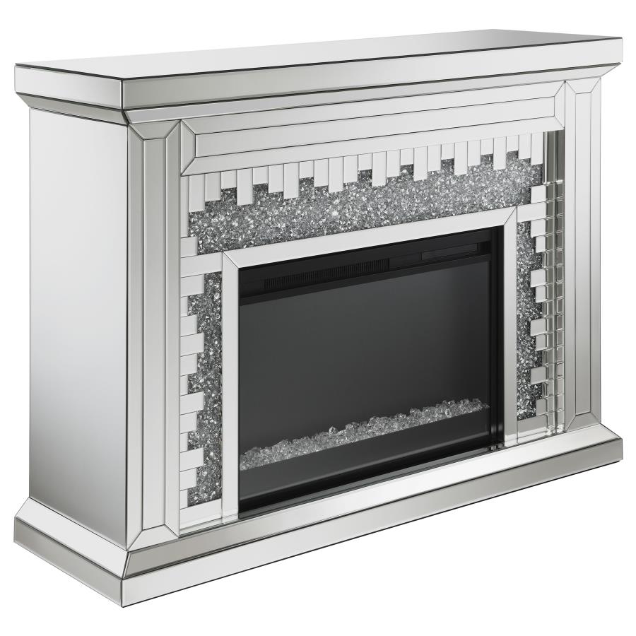 (image for) Gilmore Mirrored Freestanding Electric Fireplace Silver - Click Image to Close