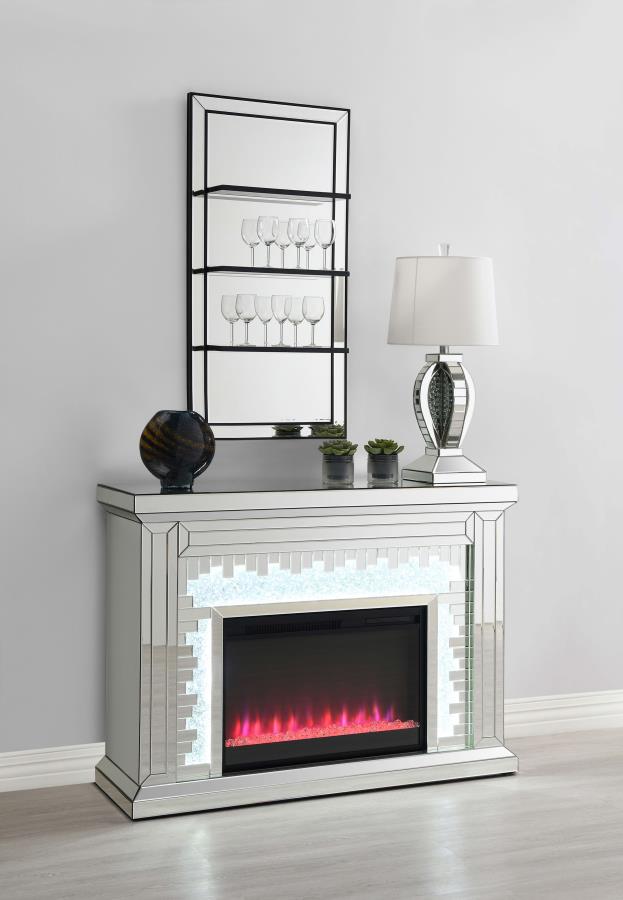 (image for) Gilmore Mirrored Freestanding Electric Fireplace Silver