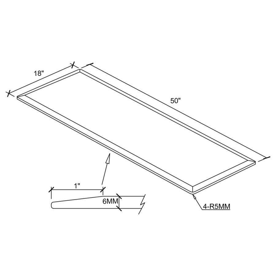 (image for) 50x18-inch 6mm Rectangular Clear Tempered Glass Top